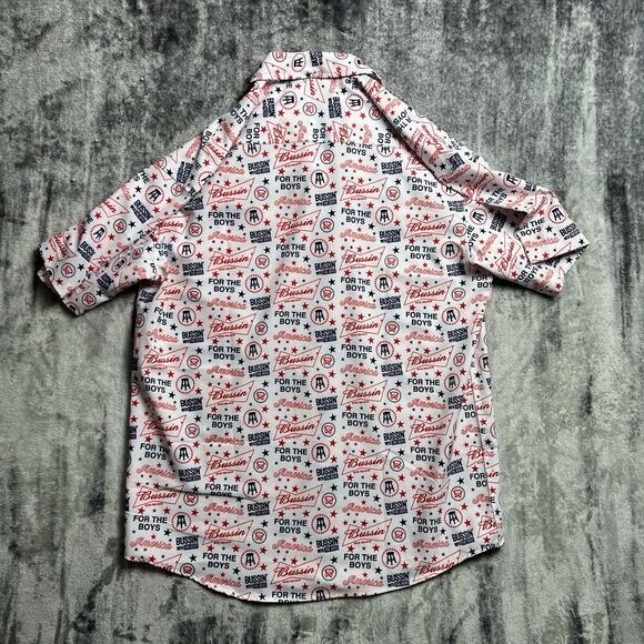 Barstool Sports Tropical Bros White Button Shirt Stars Bussin For The Boys‎ L - Picture 6 of 6